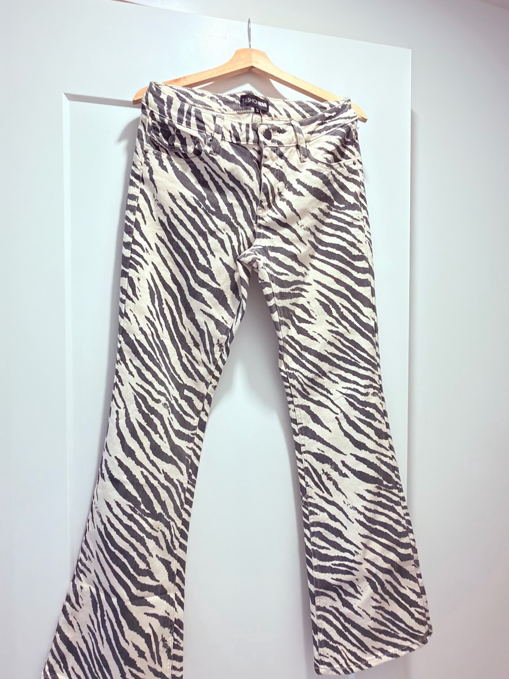 Fashion Nova Zebra Print Flare Jeans